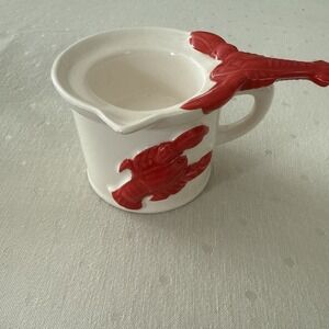 Vintage 2 Piece Ceramic Lobster Butter Warmer Cup & Lid Set ~ Retro